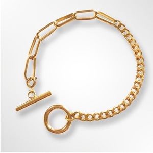14k Gold Plated Contrasting Chain Cuban Link & Paper Clip Link Bracelet